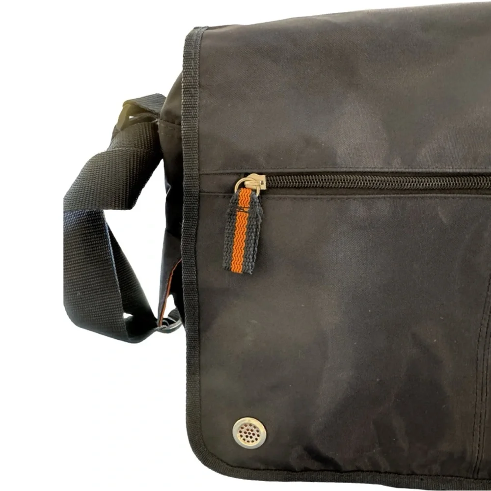 NAVY & ORANGE LAPTOP CROSS BODY NYLON BAG